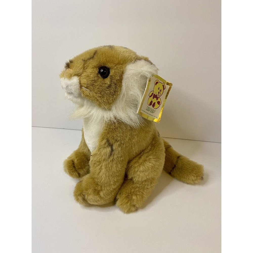 Vintage Kelly Toy Sitting Brown Tiger Plush Cat Stuffed Animal W/‎ Hang Tag 9”